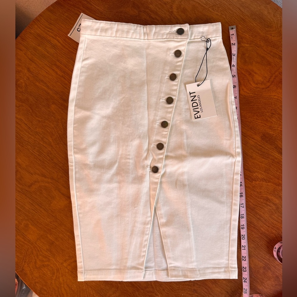Evidnt  at Anthropologie Denim Asymmetrical Front Slit Buttons Pencil Skirt
